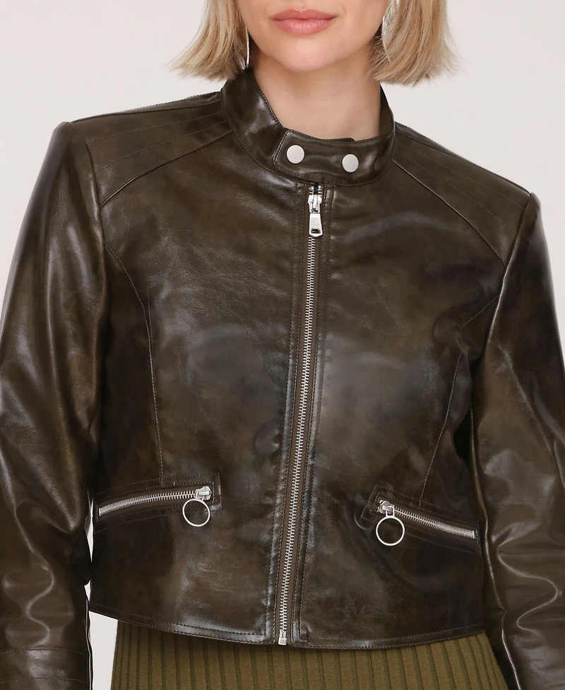 Avec Les Filles Women's Cropped Moto Jacket