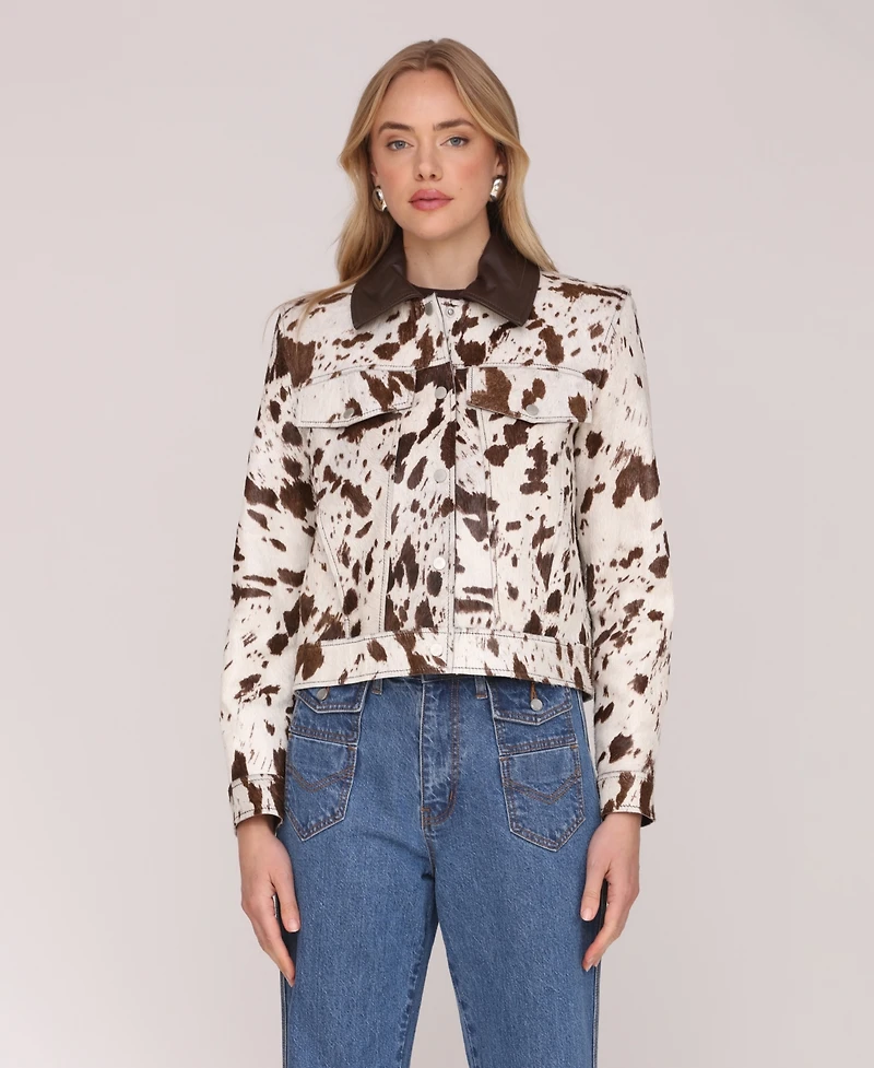 Avec Les Filles Women's Printed Trucker Long Sleeve Jacket
