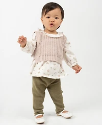 Rare Editions Baby Girls 3-Piece Knit Vest, Floral Top and Ribbed Leggings Set