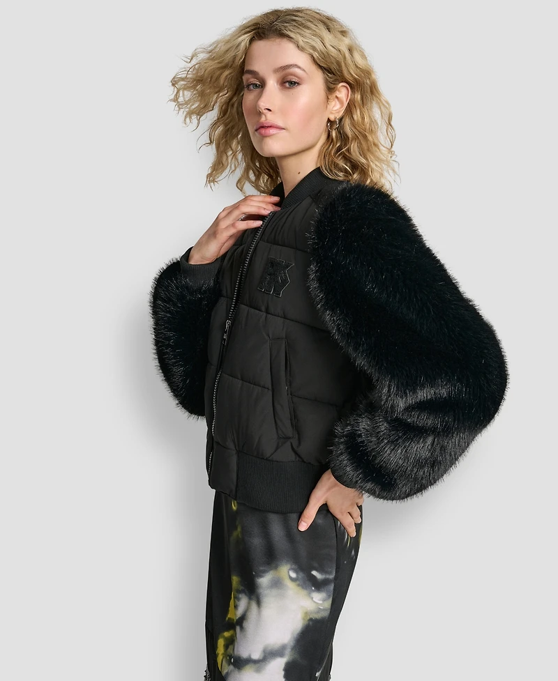 Dkny Women's Cropped Bomber Long Sleeve Jacket