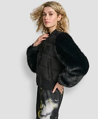 Dkny Women's Cropped Bomber Long Sleeve Jacket