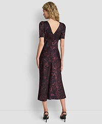 Dkny Women's Printed Supple Satin Short Sleeves Dress