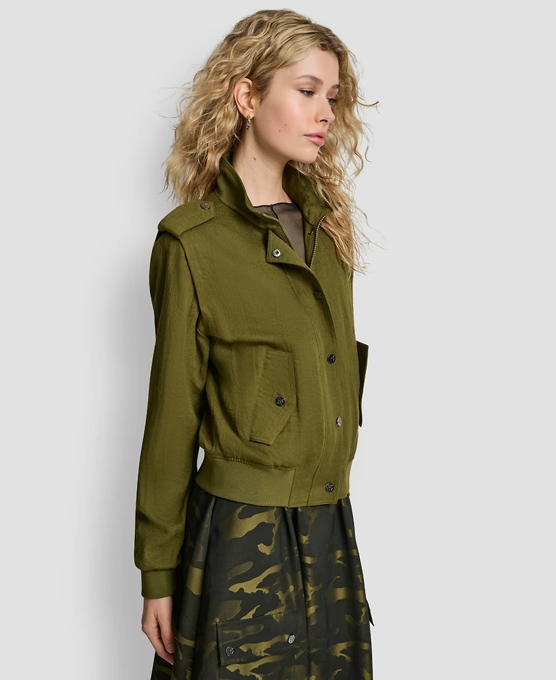 Dkny Women's Heavy Twill Bomber Long Sleeves Jacket