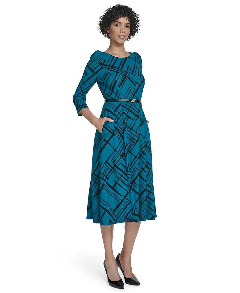 Calvin Klein Women's Belted Plaid Midi Dress