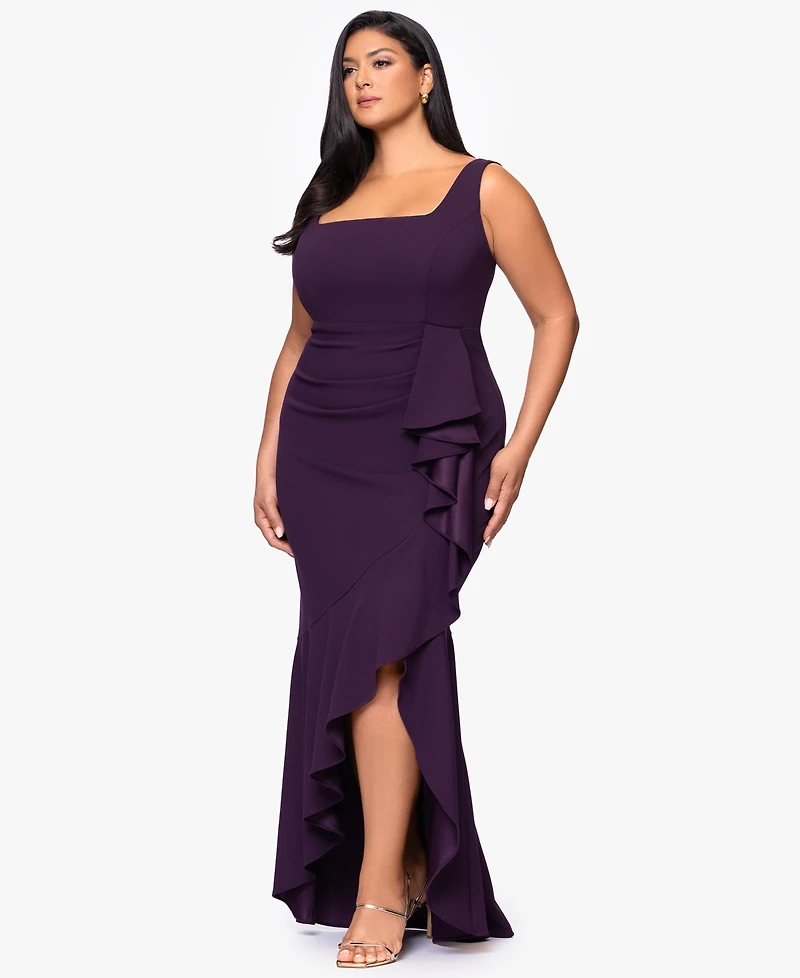 Betsy & Adam Plus Ruffle Detail Maxi Dress