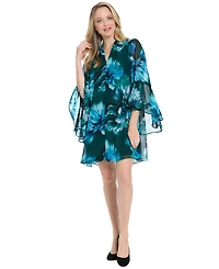 London Times Petite V-Neck Printed Mini Dress