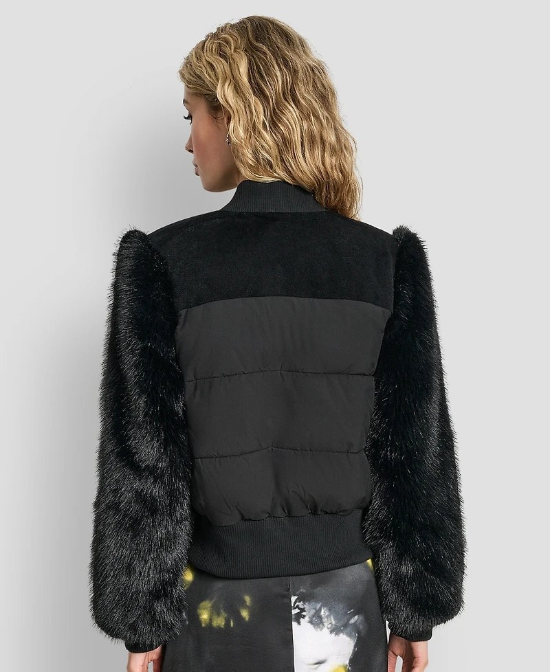 Dkny Women's Cropped Bomber Long Sleeve Jacket