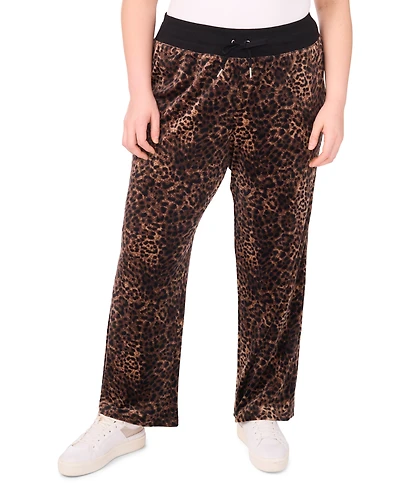 Vince Camuto Plus Velour Animal-Print Drawstring-Waist Straight-Leg Pants