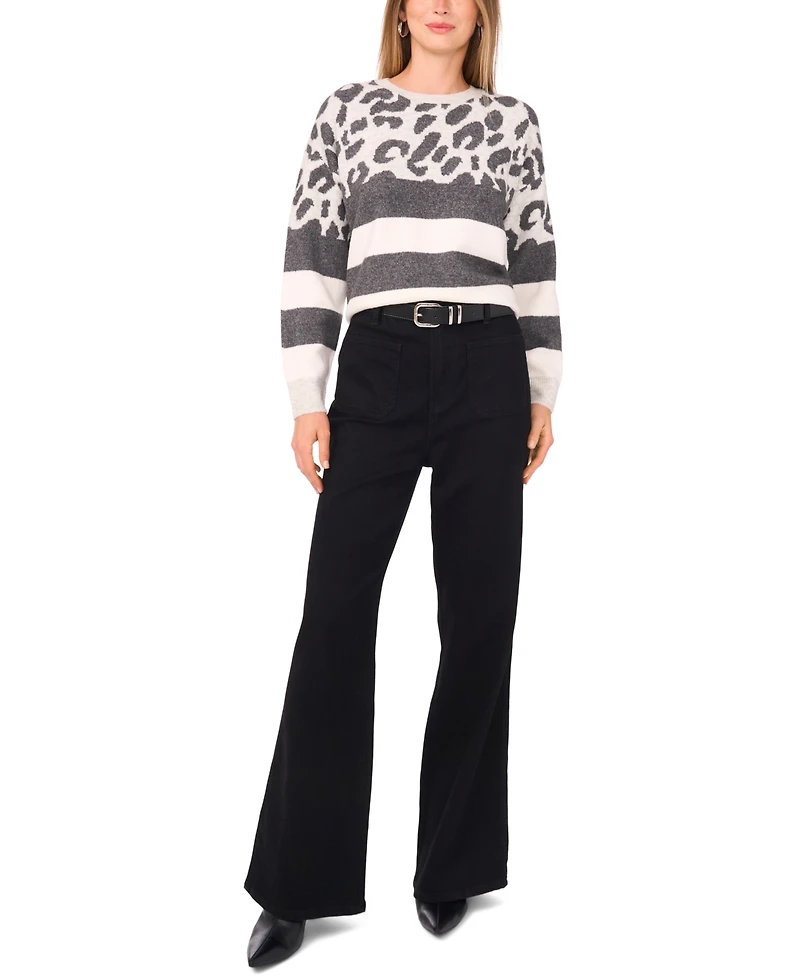 Vince Camuto Women's Leopard Stripe Long Sleeve Sweater