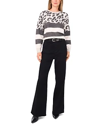 Vince Camuto Women's Leopard Stripe Long Sleeve Sweater