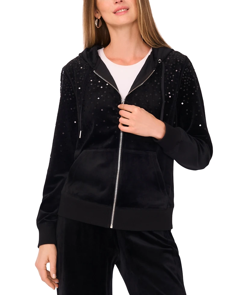 Vince Camuto Women's Velour Sequin Zip-Front Hoodie Jacket