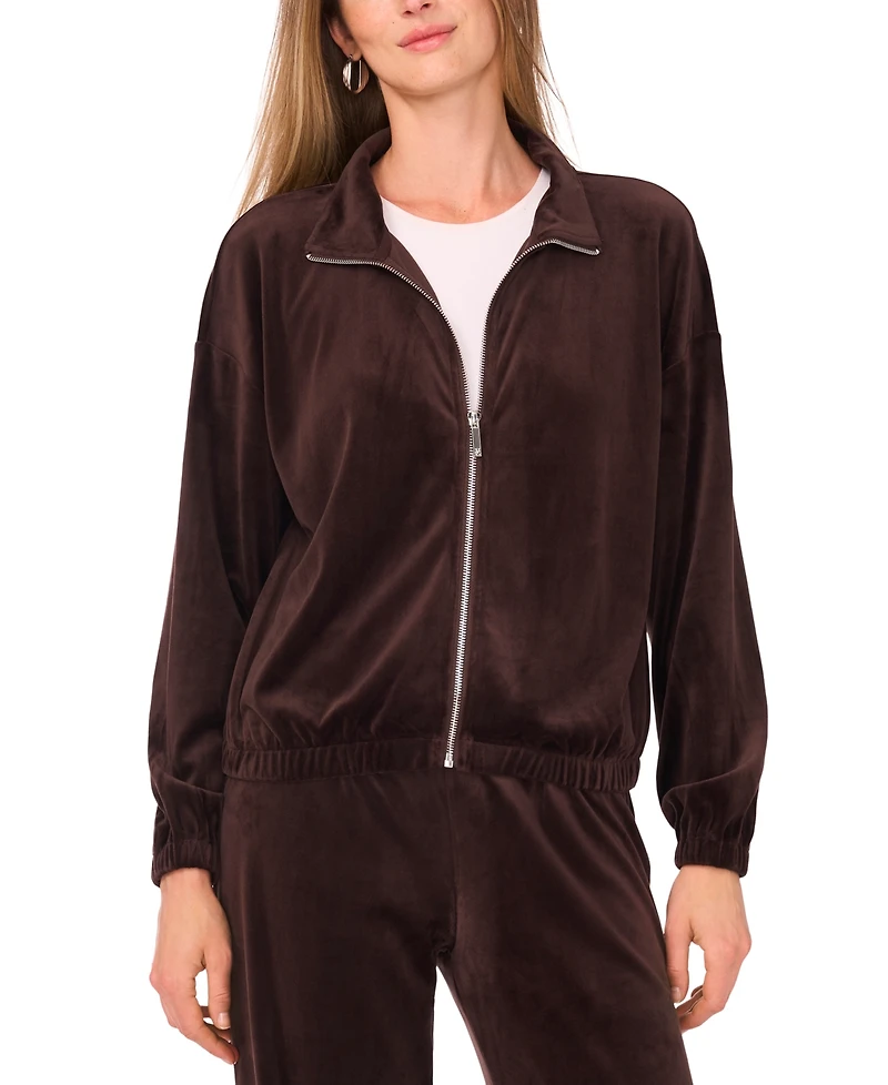 Vince Camuto Women's Zip Up Mock Neck Velour Jacket