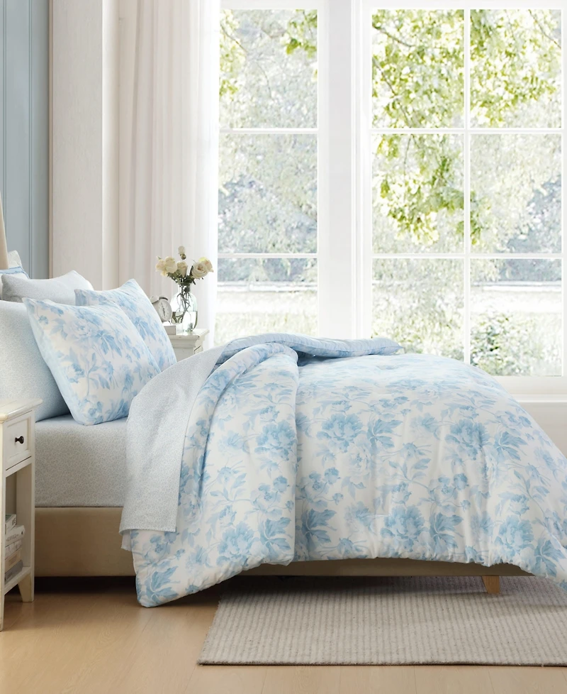 Laura Ashley Anja Textured Toile Washed Microfiber 7-Pc. Comforter Set