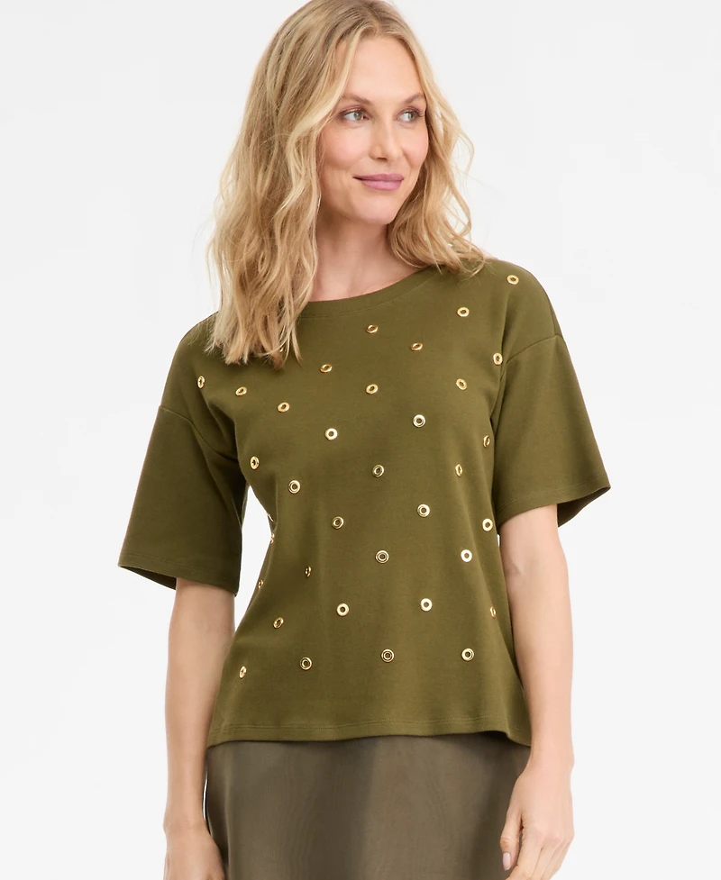I.n.c. International Concepts Women's Short-Sleeve Grommet Top, Macy's Exclusive