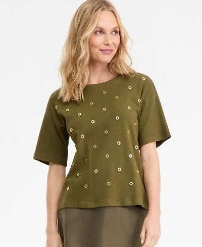 I.n.c. International Concepts Women's Short-Sleeve Grommet Top, Macy's Exclusive