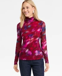 I.N.C. International Concepts Womens Printed Mock Neck Top Macys Exclusive