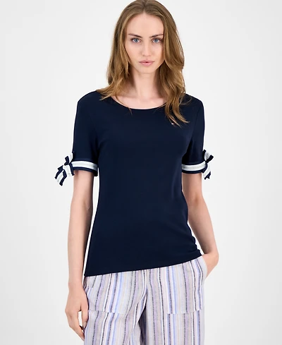 Tommy Hilfiger Women's Cotton Tie-Sleeve T-Shirt
