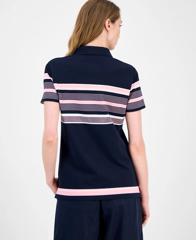 Tommy Hilfiger Women's Striped Pique Short-Sleeve Polo Shirt