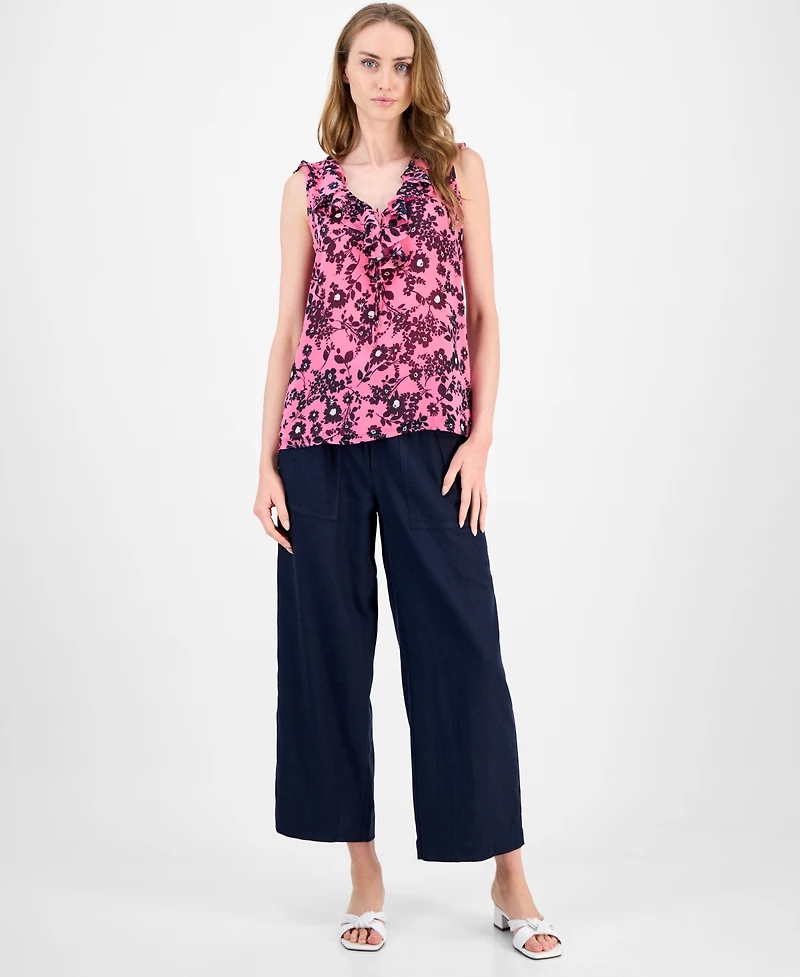 Tommy Hilfiger Women's Floral Ruffled Tie-Neck Top