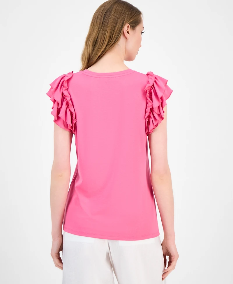 Tommy Hilfiger Women's Ruffled Cap-Sleeve Knit Top