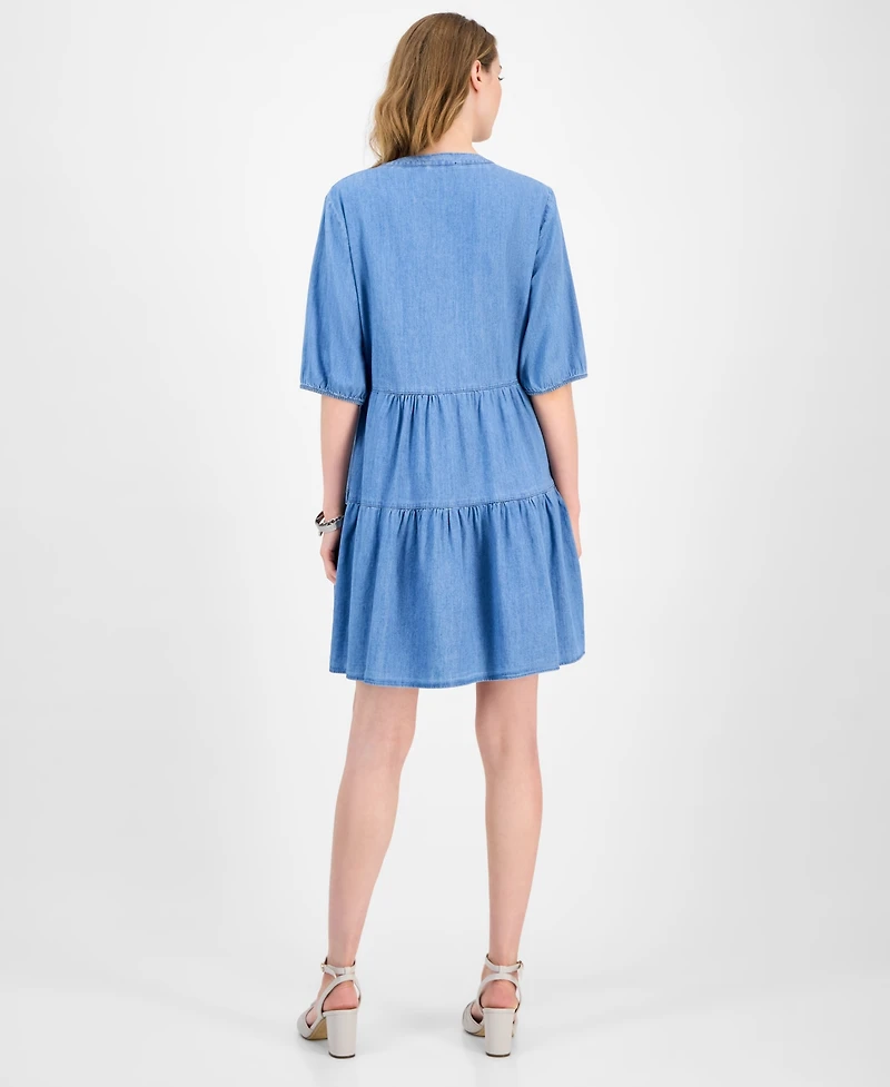 Tommy Hilfiger Women's V-Neck Tiered Chambray Dress