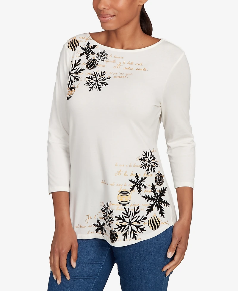 Ruby Rd. Petite Snowflake Script Knit Top