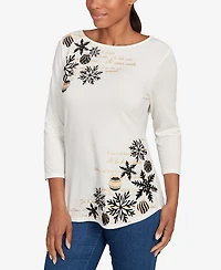 Ruby Rd. Petite Snowflake Script Knit Top