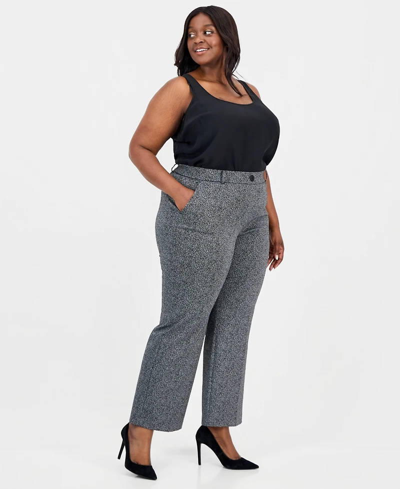 Kasper Plus Herringbone High-Rise Wide-Leg Pants