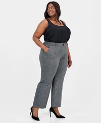 Kasper Plus Herringbone High-Rise Wide-Leg Pants