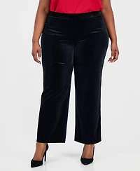 Kasper Plus Velvet Pull-On Wide-Leg Pants