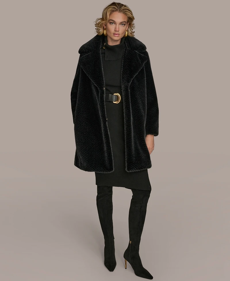 Donna Karan New York Women's Notched-Collar Faux-Fur Coat