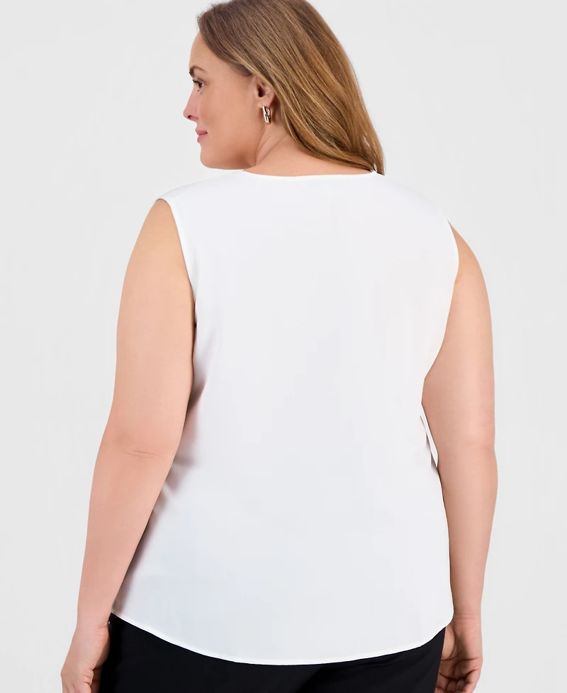 Kasper Plus Ruffle-Front Sleeveless Top