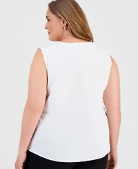 Kasper Plus Ruffle-Front Sleeveless Top