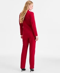 Kasper Womens Stretch Crepe One Button Jacket Tie Neck Sleeveless Top Straight Leg Pant