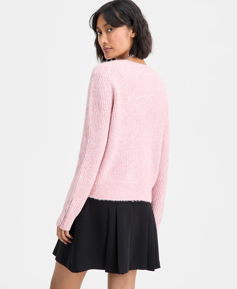 On 34th Women's V-Neck Jewel-Button-Cuff Sweater, Macy's Exclusive