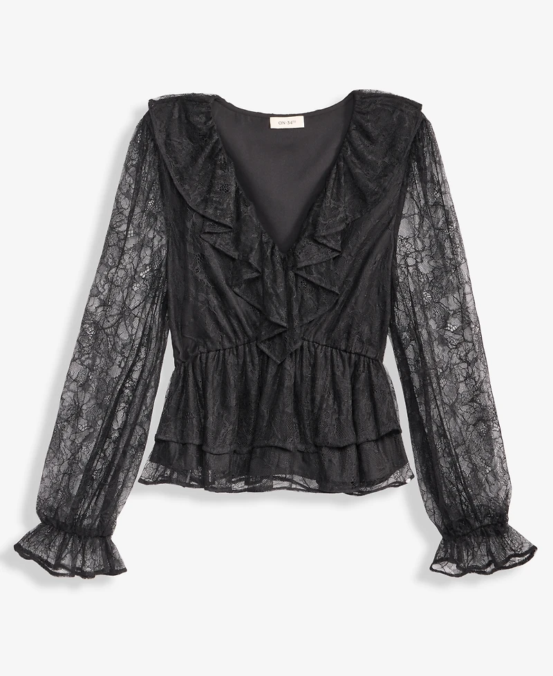 On 34th Women's V-Neck Ruffle Lace Top, Macy's Exclusive