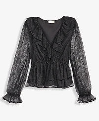 On 34th Women's V-Neck Ruffle Lace Top, Macy's Exclusive