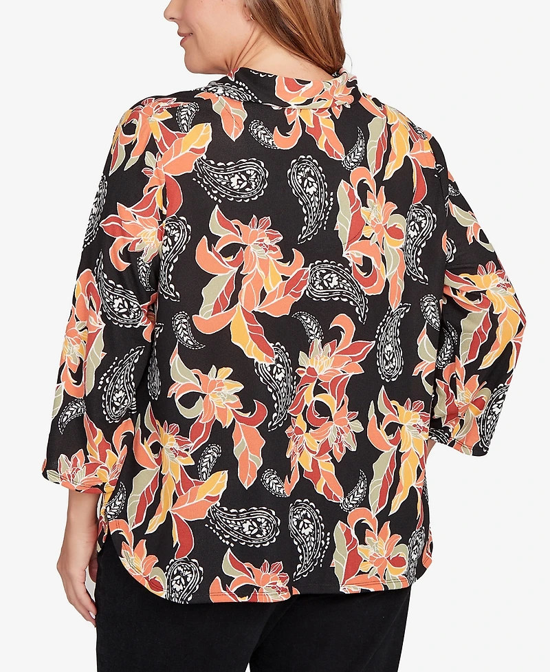 Ruby Rd. Plus Shirt Collar Floral Paisley Button Front Top