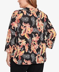 Ruby Rd. Plus Shirt Collar Floral Paisley Button Front Top