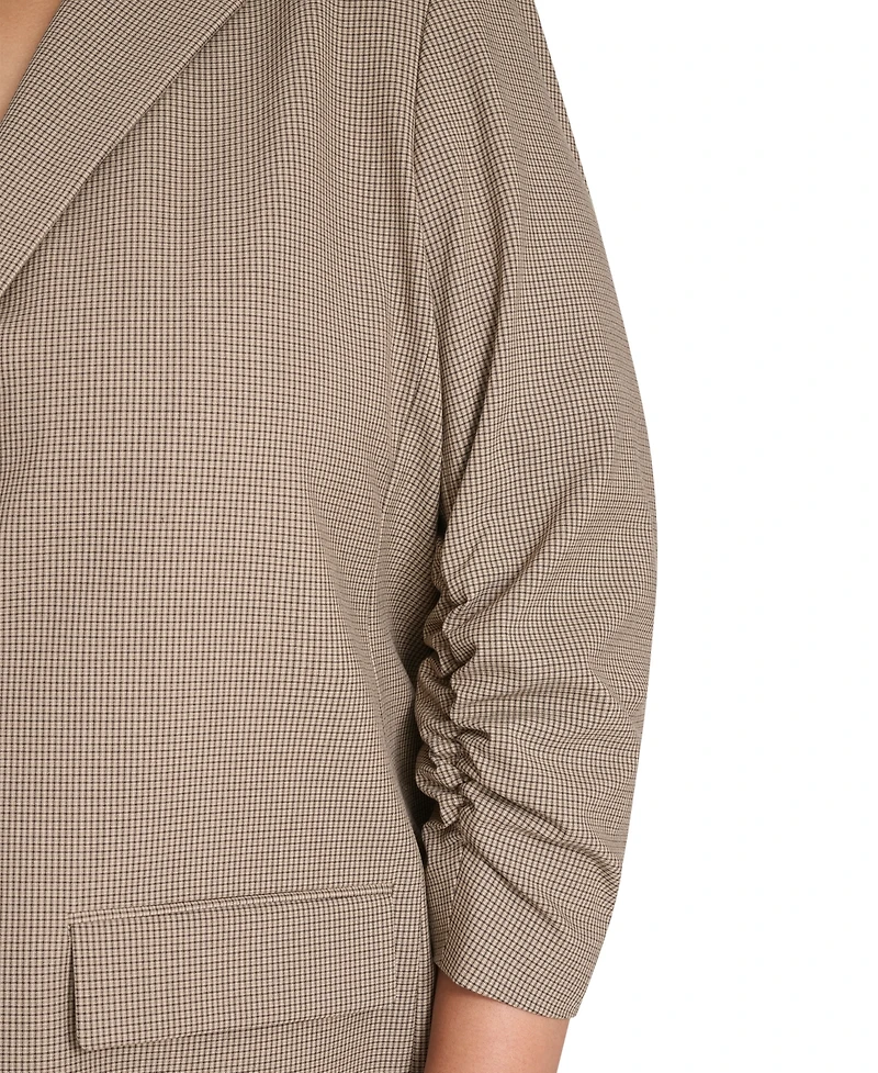 Calvin Klein Plus Check-Print One-Button 3/4-Sleeve Jacket