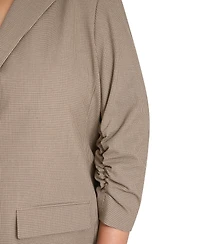 Calvin Klein Plus Check-Print One-Button 3/4-Sleeve Jacket