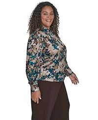 Calvin Klein Plus Printed Charmeuse Long-Sleeve Blouse