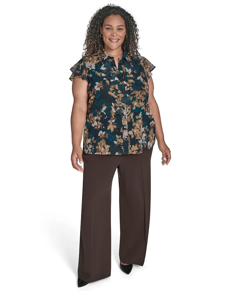 Calvin Klein Plus Ruffle Front Short Sleeve Top