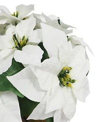 Puleo 19" Pre-Lit Artificial Potted White Poinsettias
