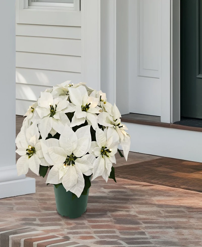 Puleo 22" Pre-Lit Artificial Potted White Poinsettias