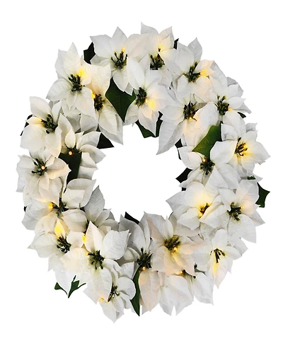 Puleo 24" Pre-Lit Artificial White Poinsettia Wreath