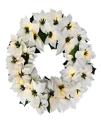 Puleo 24" Pre-Lit Artificial White Poinsettia Wreath