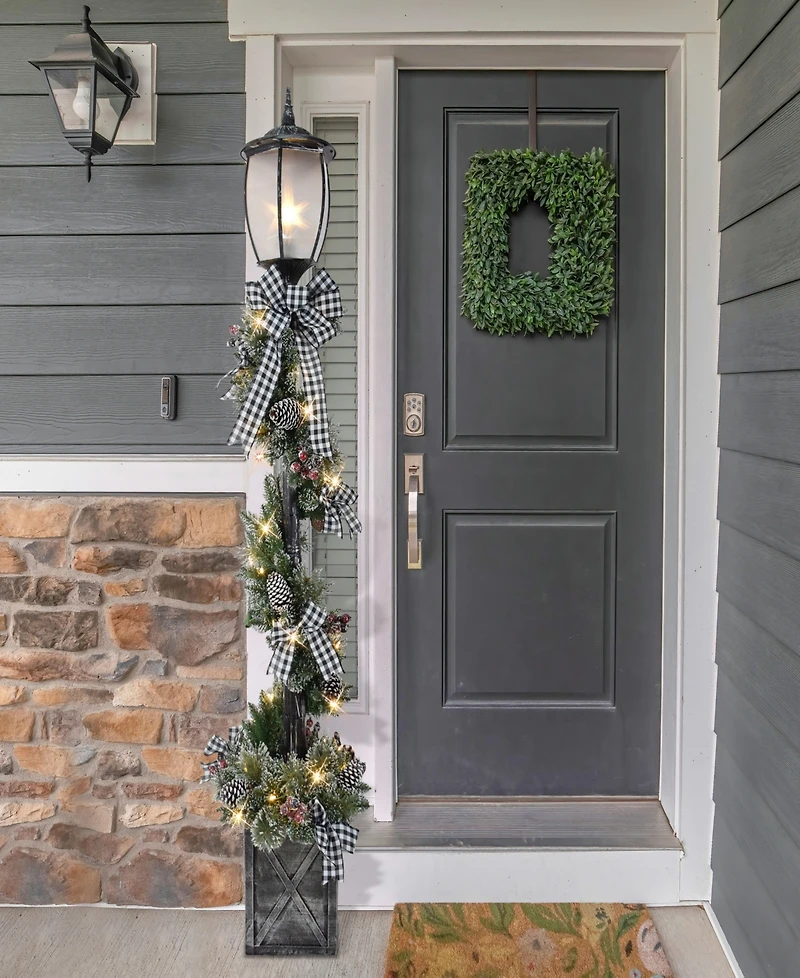 Puleo 7' Pre-Lit Artificial Adorned Lamp Post with Branch Tips and Led Lights