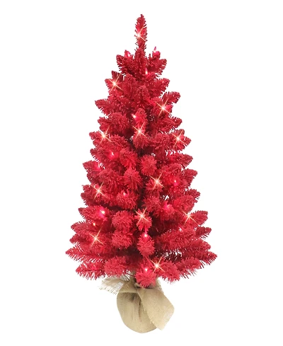 Puleo 3' Pre-Lit Artificial Flocked Fashion Tree