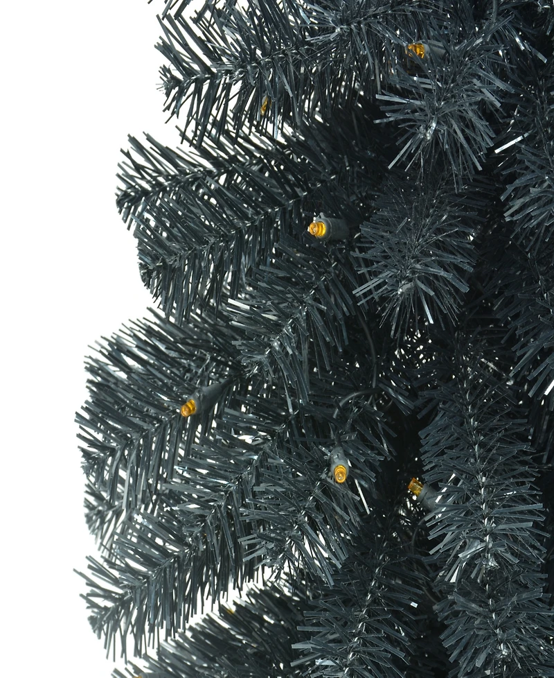 Puleo 4' Pre-Lit Black Tinsel Artificial Whimsical Halloween Tree